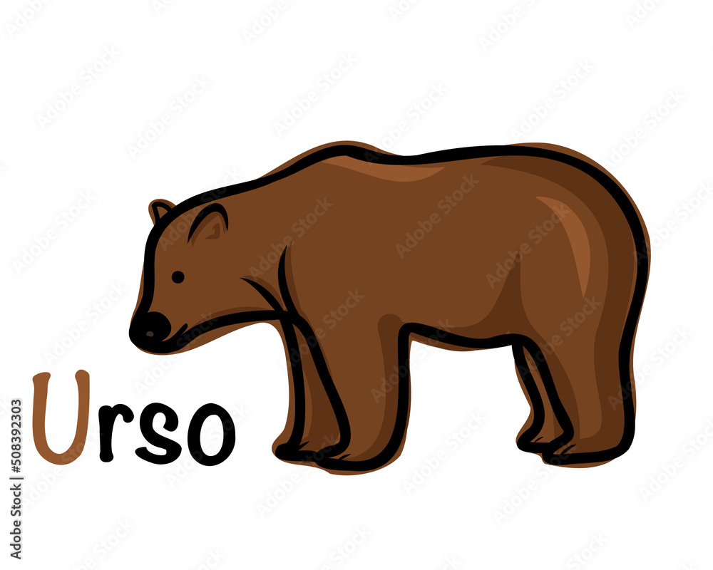 Portuguese alphabet with a picture of a bear. Translation from Portuguese: bear. Vector doodle hand drawn illustration Portuguese alphabet with a picture of a bear. Translation from Portuguese: bear. Vector doodle hand drawn illustration