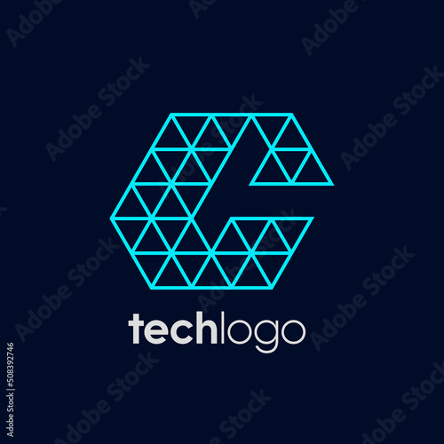 Letter C Triangle Polygon Tech Logo