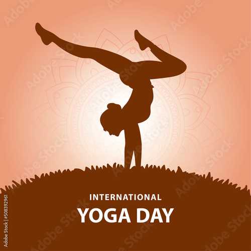 silhouette illustration of a woman posing yoga, celebrating international yoga day.