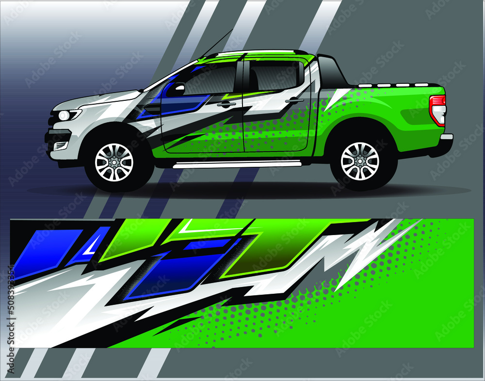 Car wrap design vector. Graphic abstract stripe racing background kit designs for wrap vehicle, race car, rally, adventure and livery Car wrap design vector. Graphic abstract stripe racing background kit designs for wrap vehicle, race car, rally, adventure and livery