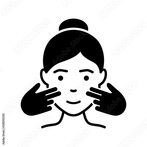 Massage for Woman Face Silhouette Icon. Facial Massage Beauty Treatment Black Pictogram. Female Manual Anti Aging Skin Care Procedure Icon. Isolated Vector Illustration © Toxa2x2