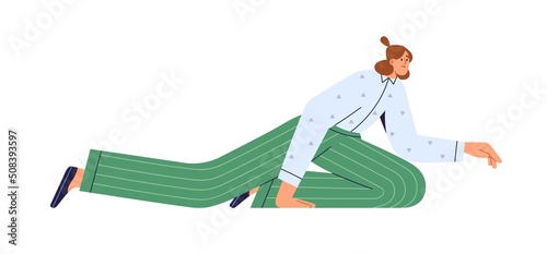 Exhausted employee falling. Work failure, crisis and problem concept. Tired office workers fail. Fatigue business woman in difficulty. despair. Flat vector illustration isolated on white background