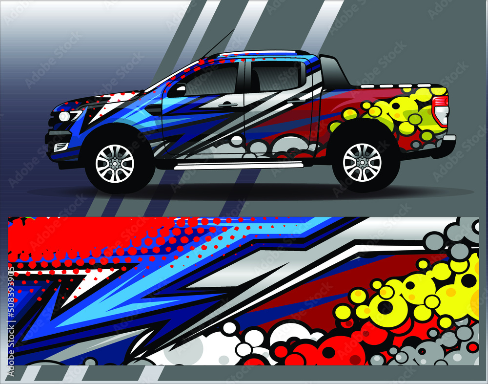 Obraz premium Car wrap design vector. Graphic abstract stripe racing background kit designs for wrap vehicle, race car, rally, adventure and livery