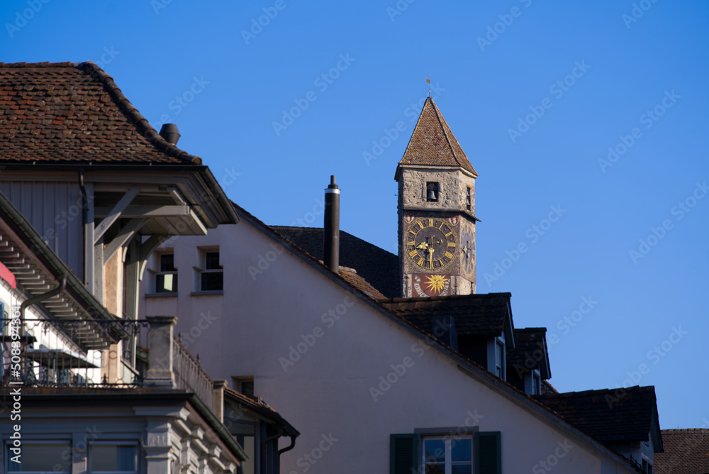 Medieval castle of Rapperswil-Jona at the old town on a sunny spring day. Photo taken April 28th, 2022, Rapperswil-Jona, Switzerland.