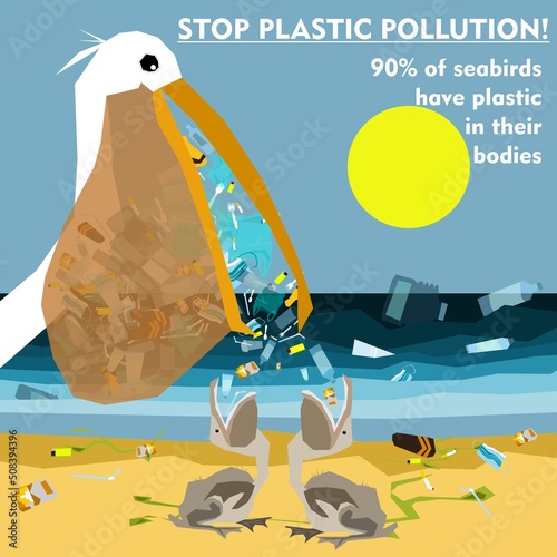 World oceans day, World Environment Day, Earth day, World Maritime Day concept vector illustration. Stop plastic pollution. Keep the oceans clean. Save the marine life. Stop creating trash mutants