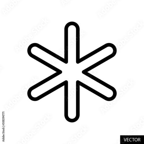 Asterisk star symbol vector icon in line style design for website design, app, UI, isolated on white background. Editable stroke. Vector illustration.