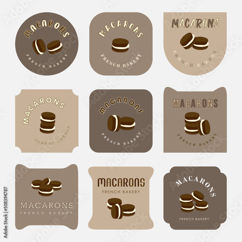 Set of macaron French pastries logo.