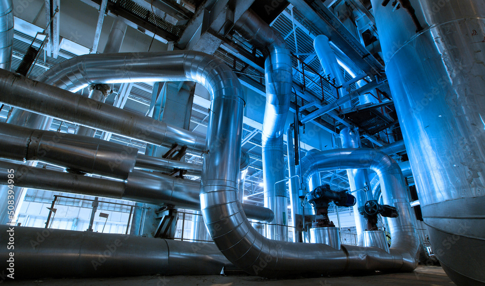 Industrial zone, Steel pipelines, valves and pumps Industrial zone, Steel pipelines, valves and pumps