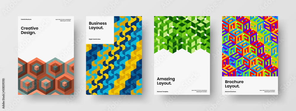 Unique geometric pattern leaflet illustration composition. Isolated poster A4 vector design concept collection.