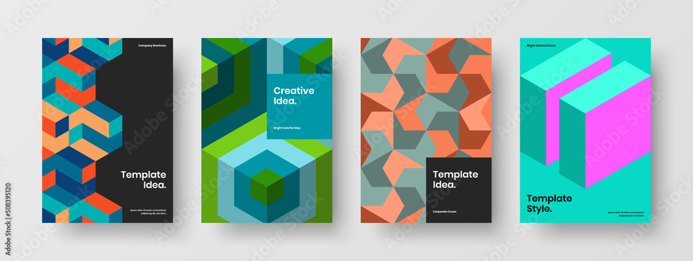 Unique geometric pattern corporate identity concept composition. Minimalistic front page vector design template bundle.