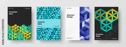 Original journal cover A4 vector design layout bundle. Clean mosaic pattern company identity illustration composition.