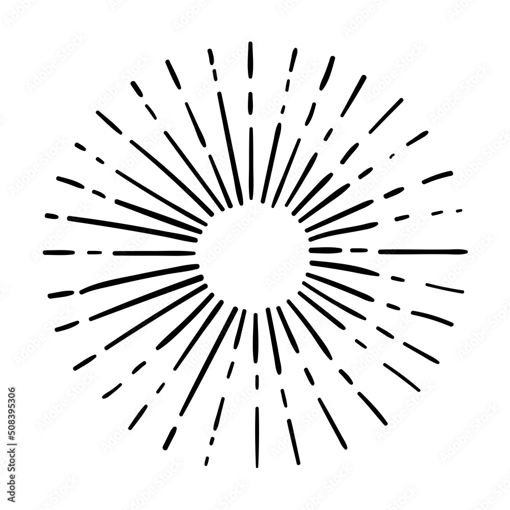 Fototapeta premium Sunburst, explosion effects, vintage doodle isolated on white background
