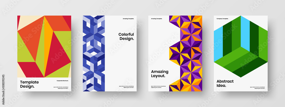 Fresh poster design vector template collection. Isolated mosaic hexagons corporate identity layout set.