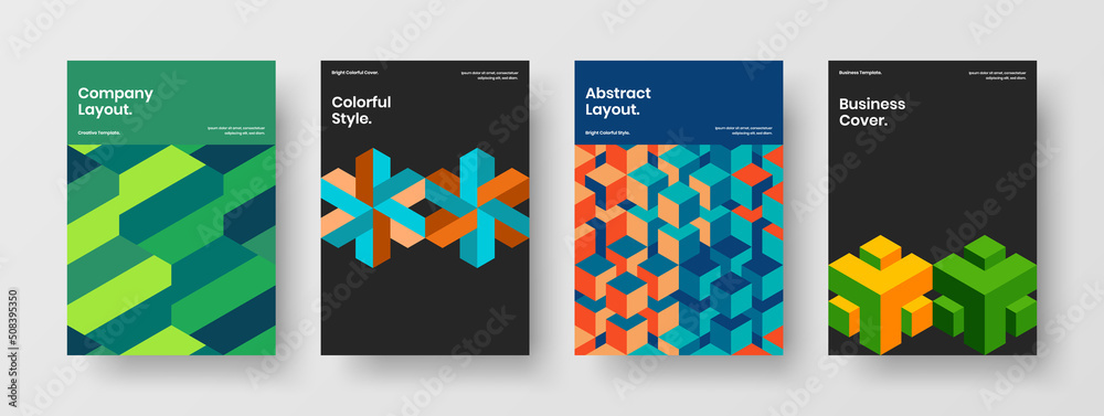 Premium journal cover design vector illustration bundle. Creative mosaic tiles corporate identity layout set.