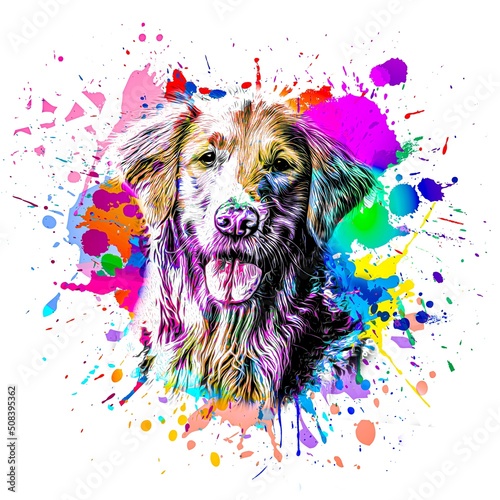 dog head with creative colorful abstract elements on white background