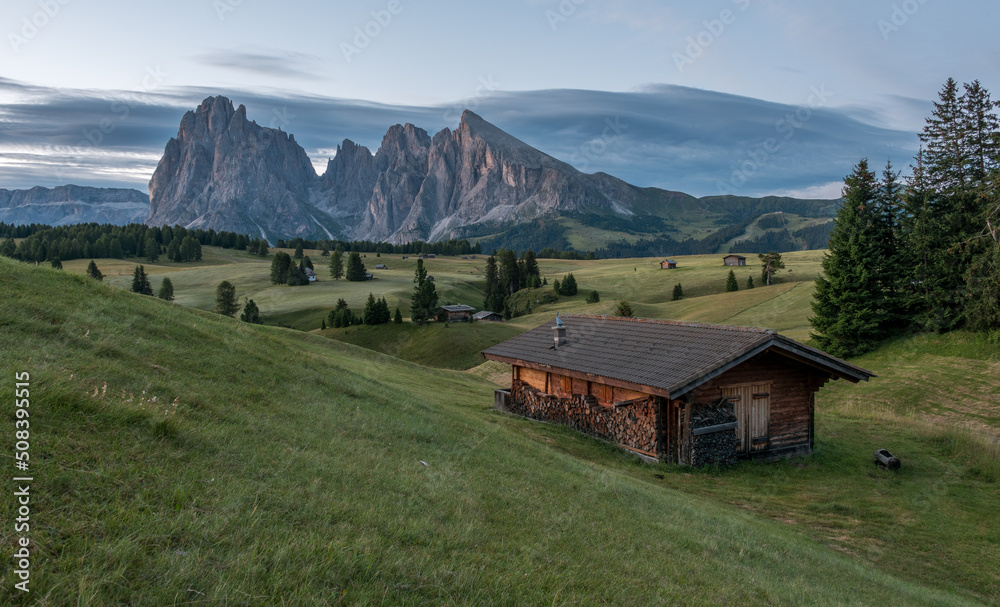 Sunrise at Alpe di Siusi in the Dolomites