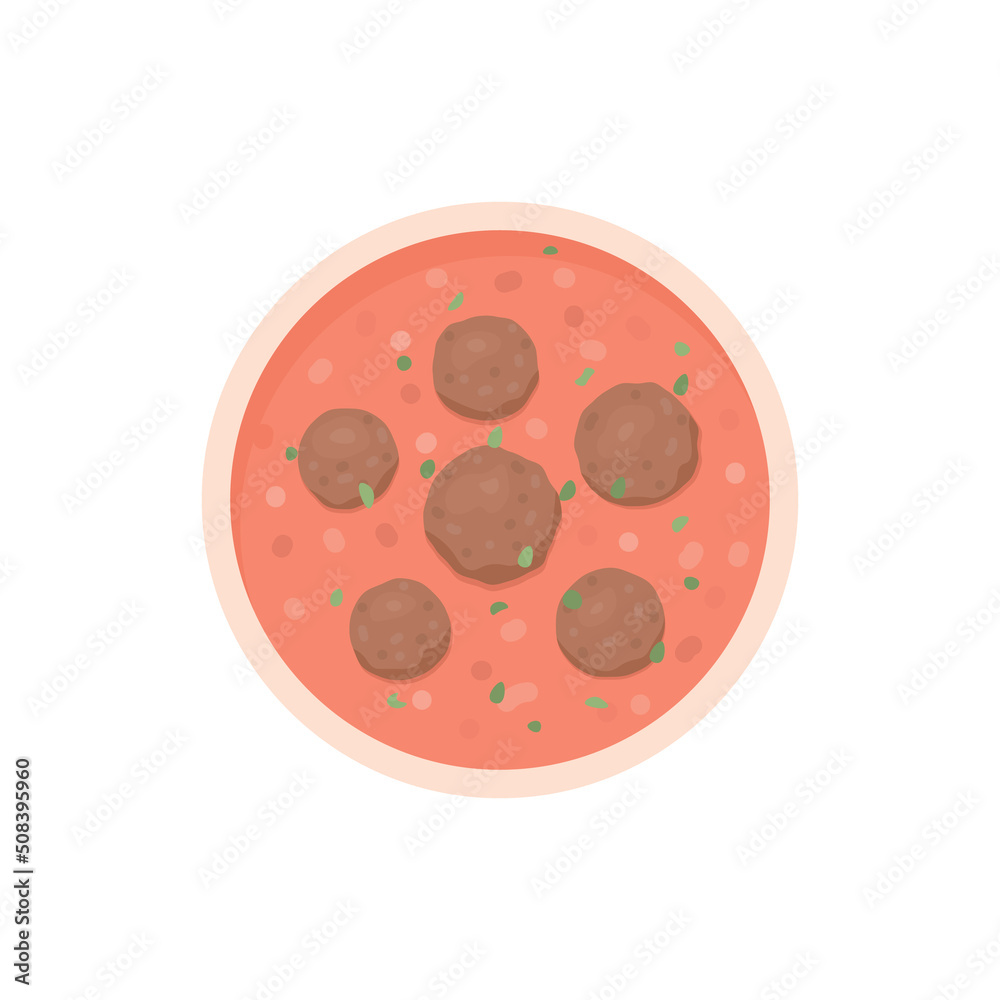 a bowl of meatball with tomato sauce. food. processed meat. flat cartoon illustration. concept design. element a bowl of meatball with tomato sauce. food. processed meat. flat cartoon illustration. concept design. element