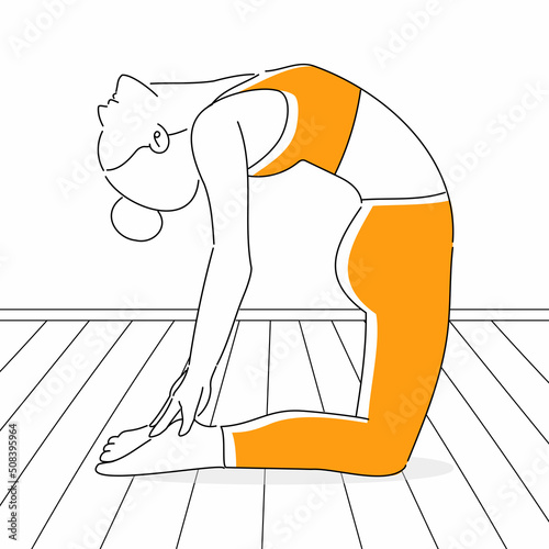Yoga poses, meditating in yoga, young woman doing yoga & fitness exercises. Healthy lifestyle. Vector illustration.