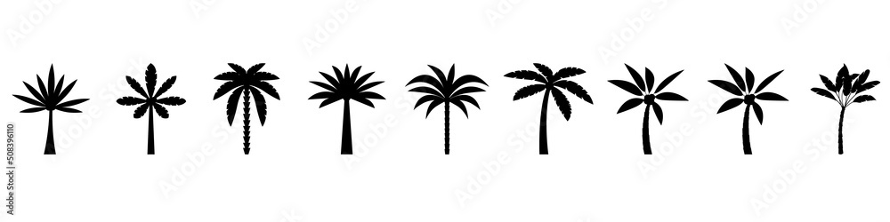 Palm tree icon vector set. beach illustration sign collection. botanical symbol. aloha logo.