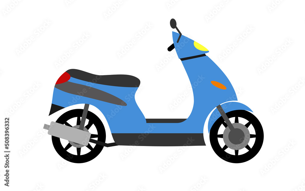 Moped vector blue color for delivery banner, kids game, book illustration, holiday, banner. Vector 10 eps