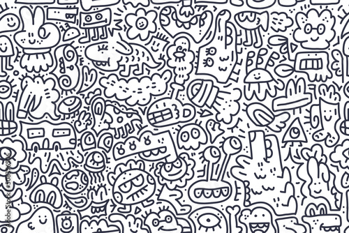 monster line art doodle pattern design vector
