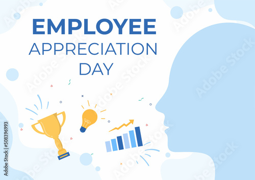 Happy Employee Appreciation Day Cartoon Illustration to Give Thanks or Recognition for their Employees with with Great Job or Trophy in Flat Style