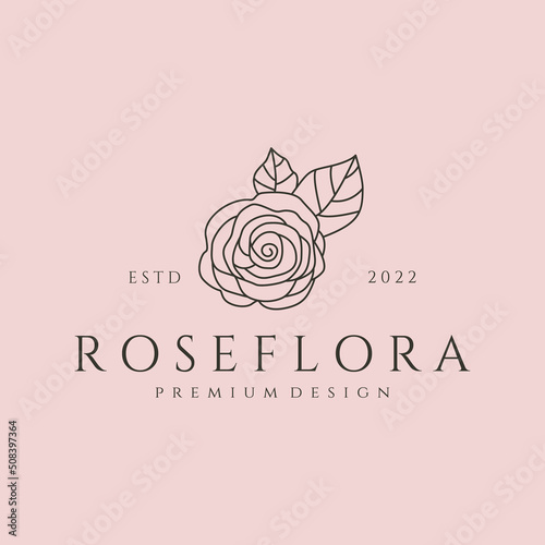 rose flora icon line art logo vector symbol illustration design