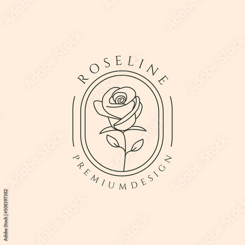 rose flora icon line art logo vector symbol illustration design