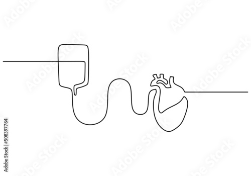 One continuous single line of blood donor isolated on white background.