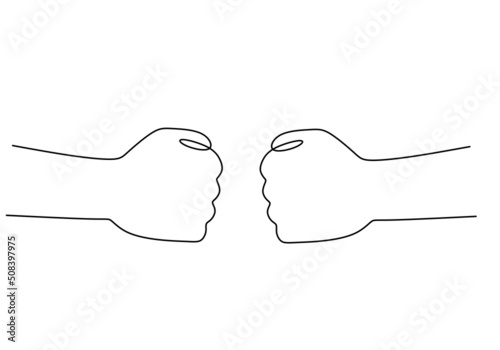 One continuous single line of two hand boxing fist isolated on white background.