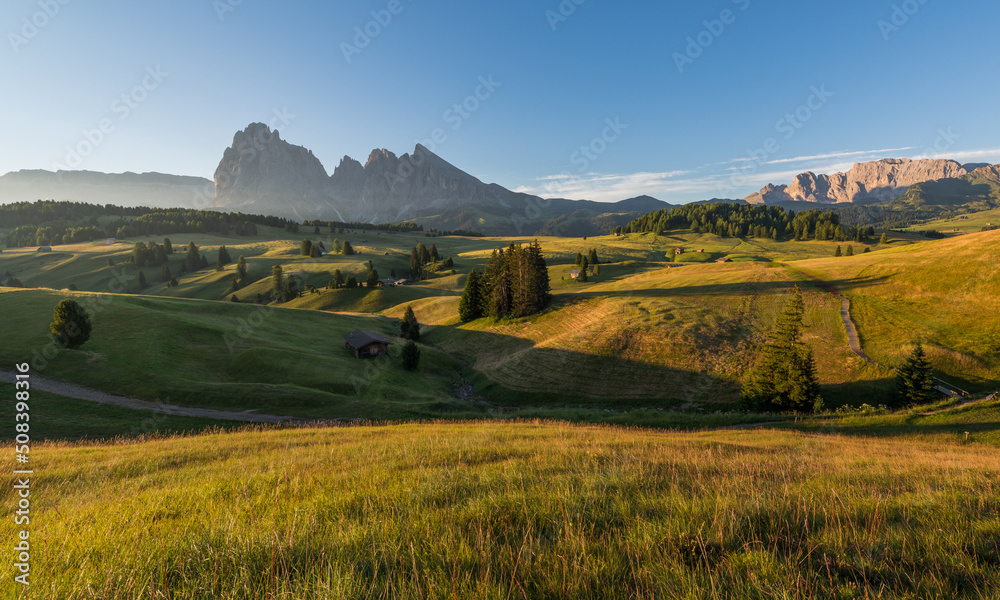 Summer sunrise in the Dolomites mountains
