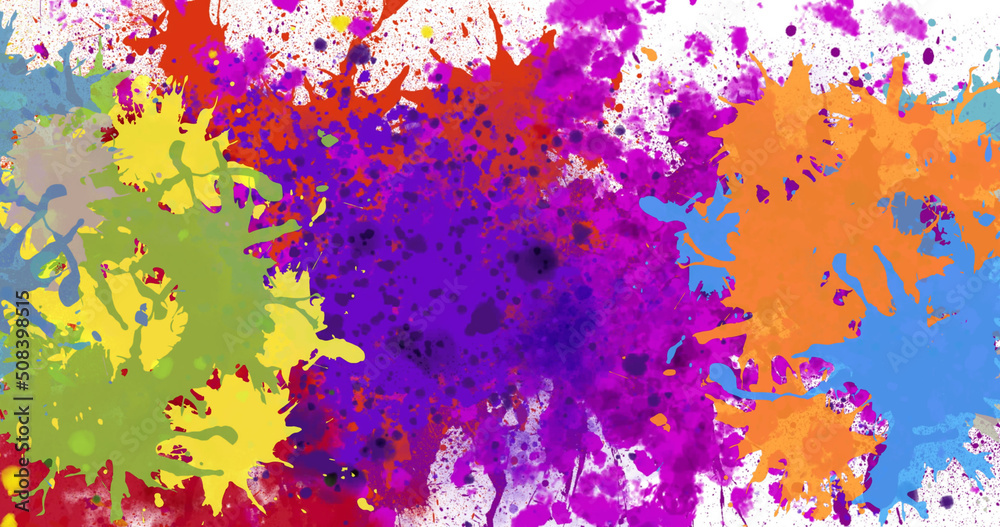 Image of colourful stains over colourful stains on white background