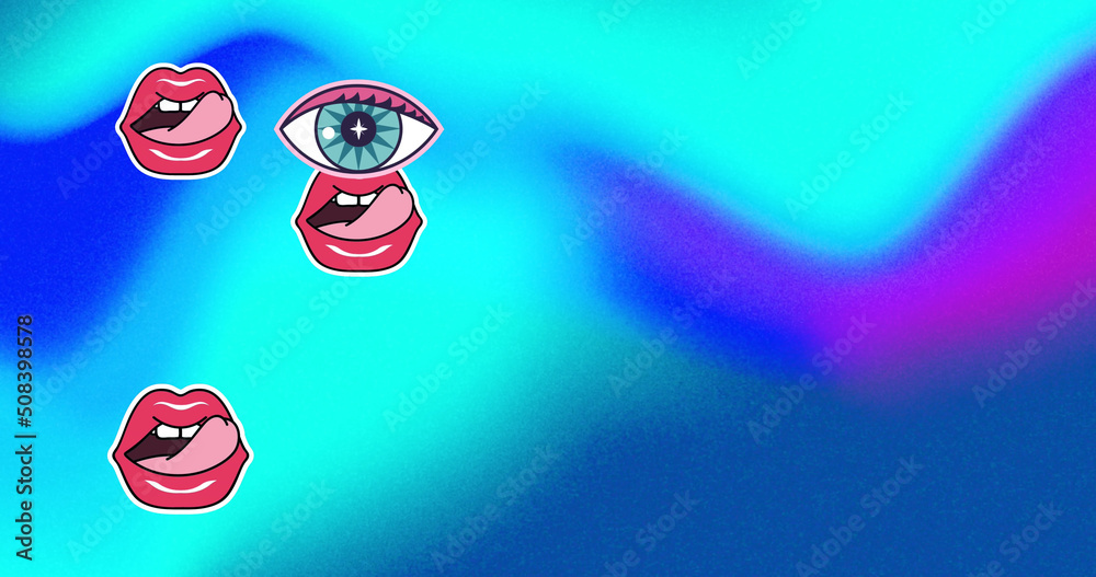 Image of eye and lips icons on blue background