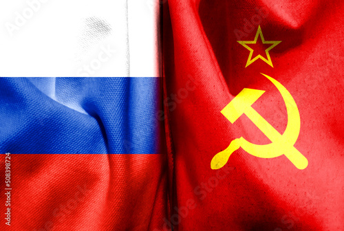 Obraz na plátně Russian  flag and Soviet flag