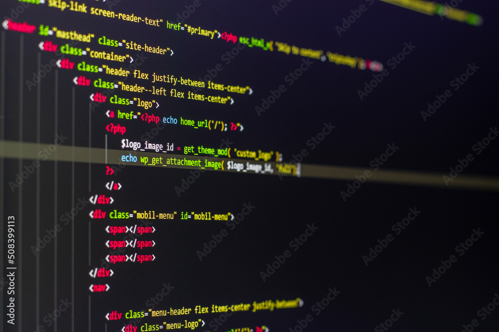 wordpress coding Can use php code as background in html Stock Photo ...