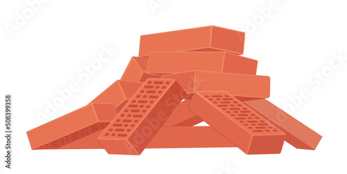 Pile of red bricks Heap of building material.