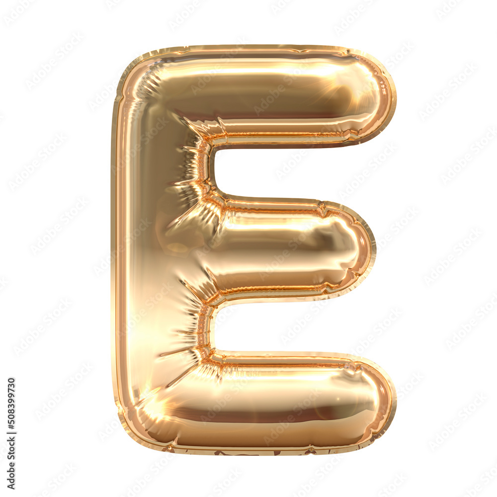 Golden balloon letters. Balloon letter E isolated on white background Golden balloon letters. Balloon letter E isolated on white background