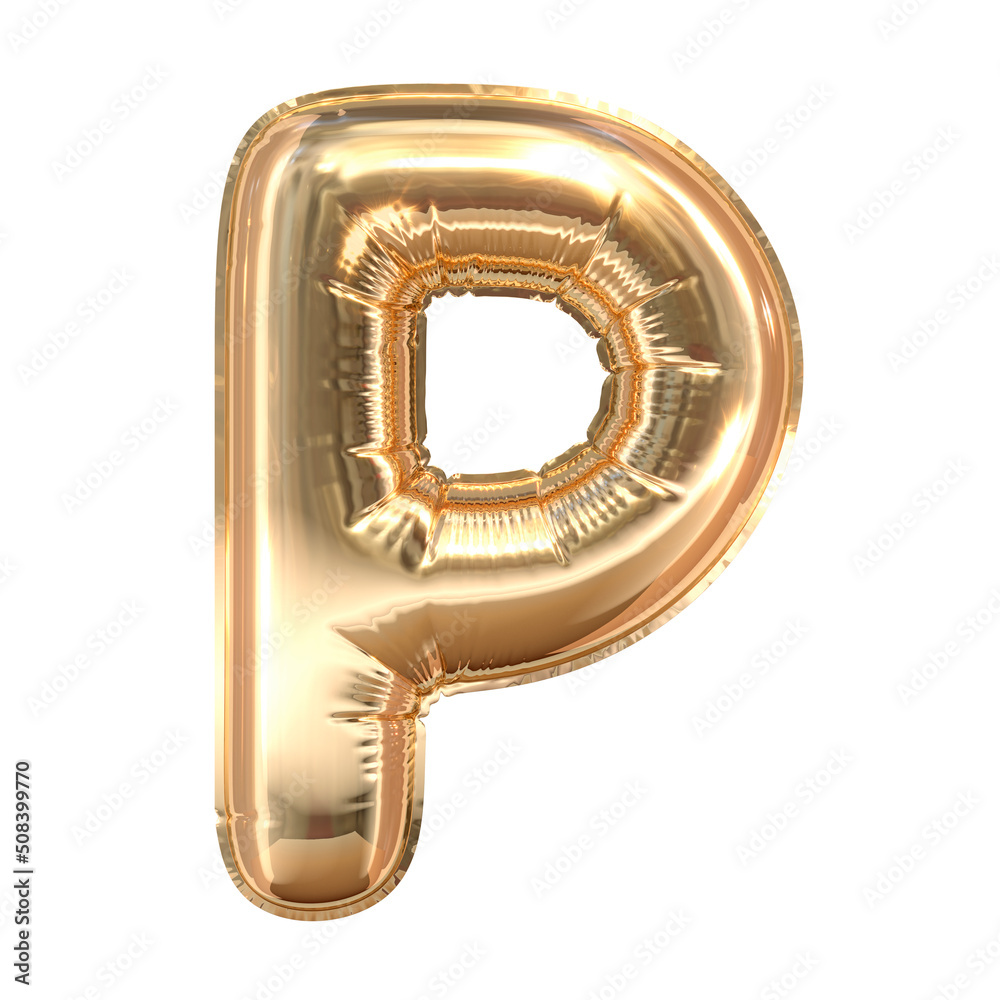 Golden balloon letters. Balloon letter P isolated on white background Golden balloon letters. Balloon letter P isolated on white background