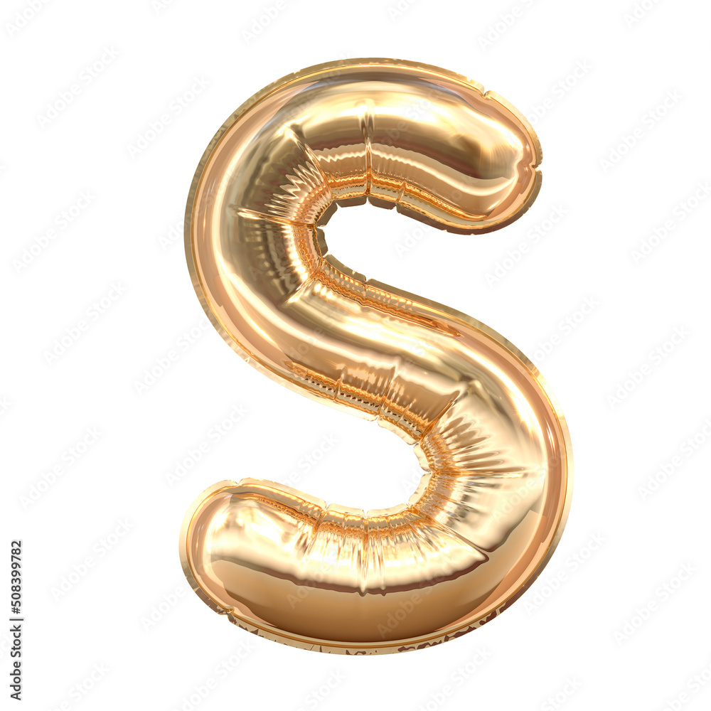Golden balloon letters. Balloon letter S isolated on white background Golden balloon letters. Balloon letter S isolated on white background