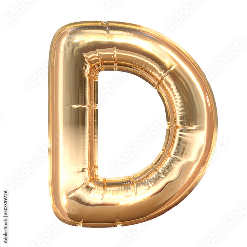 Golden balloon letters. Balloon letter D isolated on white background