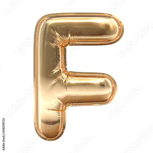 Golden balloon letters. Balloon letter F isolated on white background