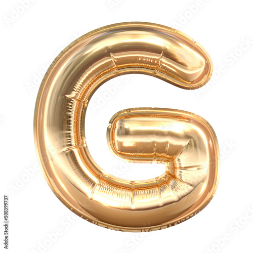 Golden balloon letters. Balloon letter G isolated on white background