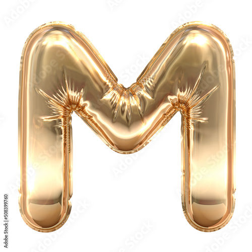 Golden balloon letters. Balloon letter M isolated on white background