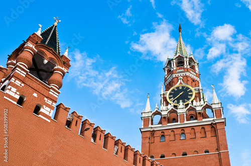 Spasskaya Tower of Moscow Kremlin. Summer morning. Red Square. Moscow. Russia photo