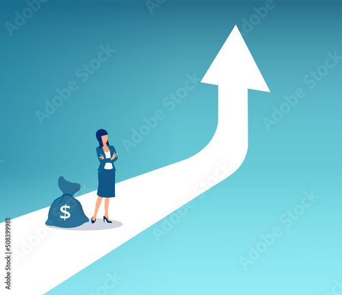 Vector of a business woman thinking on how to earn more money