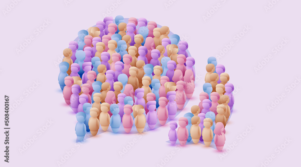 Large group of people in the chat bubble shape. Large group of people in the chat bubble shape.