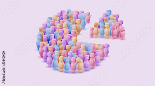 People crowd in form of pie chart composed of people. Statistic concept.