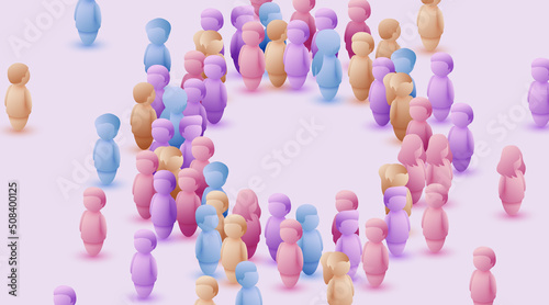 Large group of people in the shape of a circle on white background. People crowd concept.