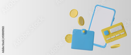 A phone with a wallet and 3D coins