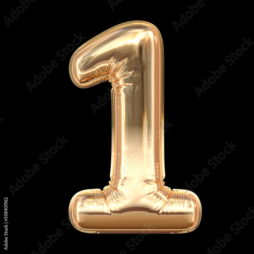 Golden Balloon Number 1 isolated on black background 